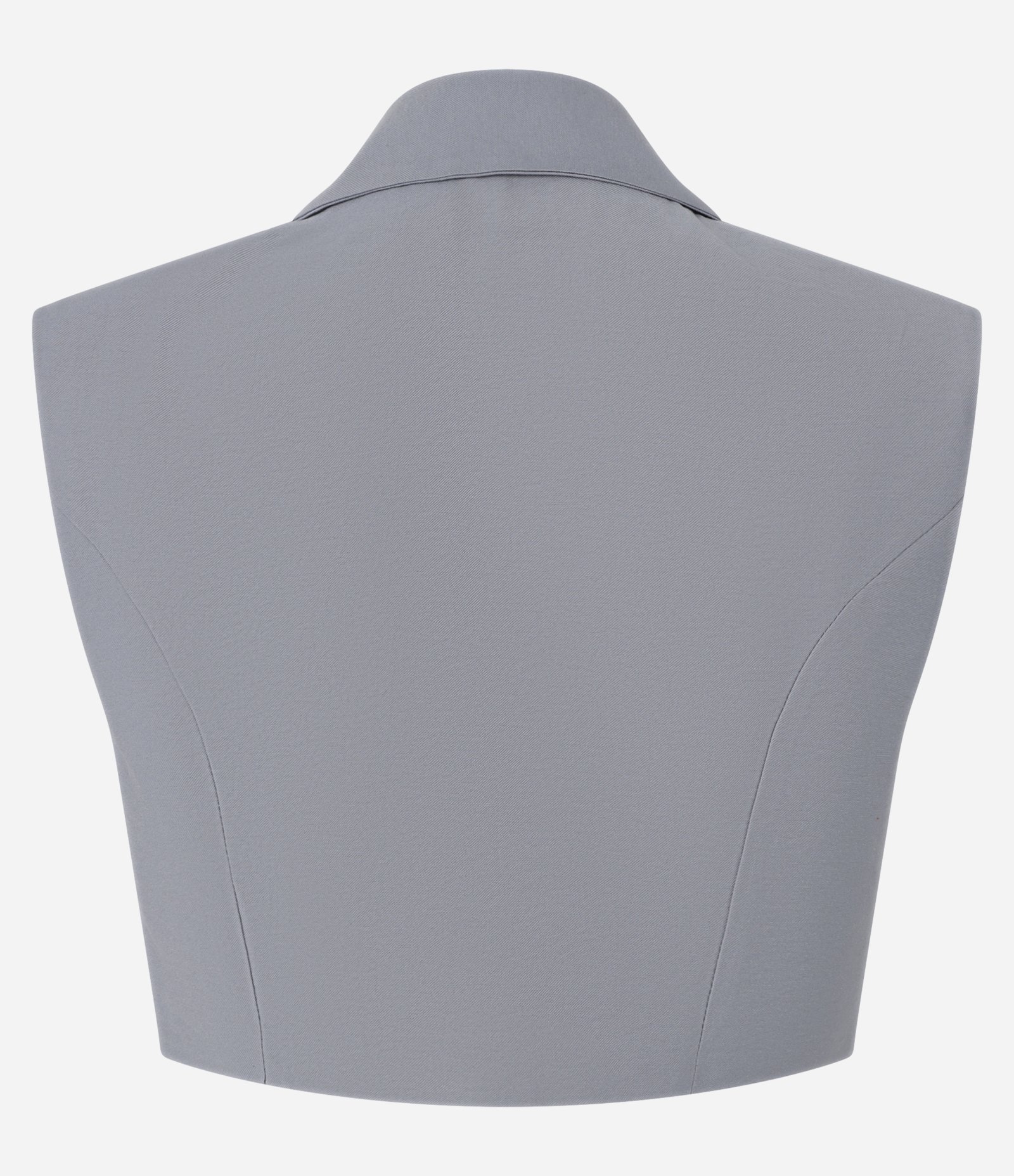 Colete Cropped Alfaiataria em Viscose com Gola Blazer e Lapelas Cinza 4