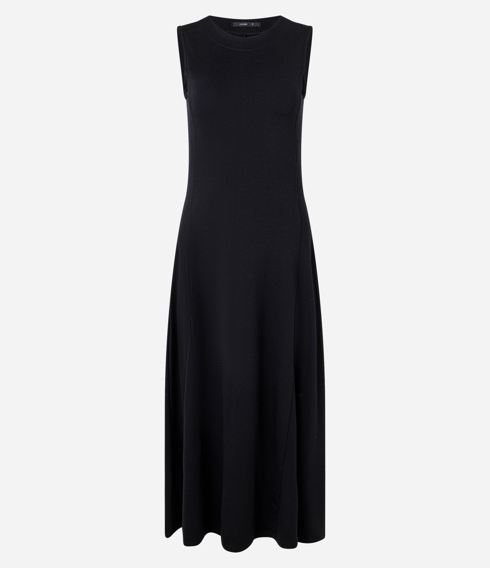 Vestido Evasê Midi em Ponto Roma com Gola Redonda Preto 7