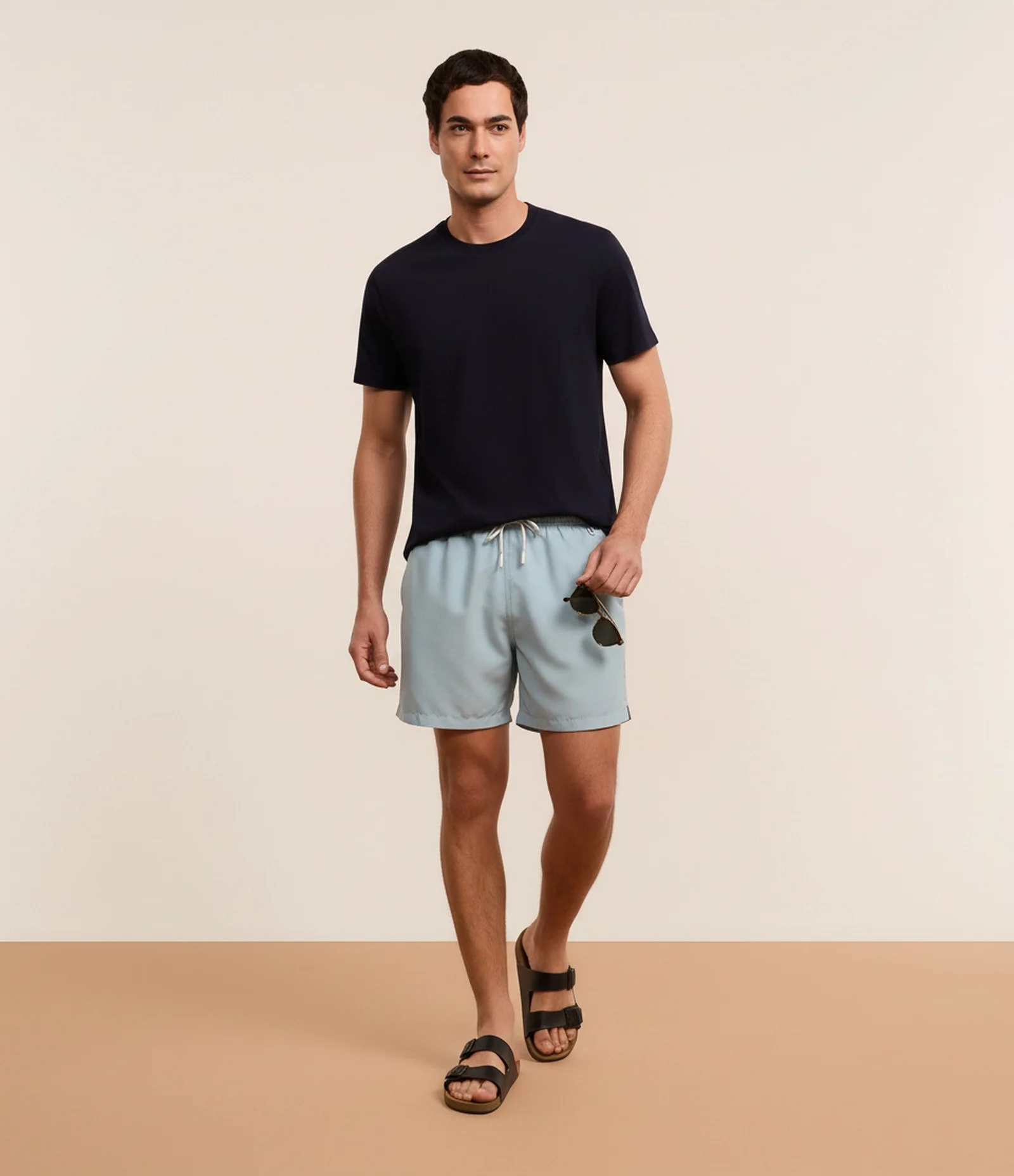 Bermuda de Banho em Peach Touch com Cós Elástico Azul 1