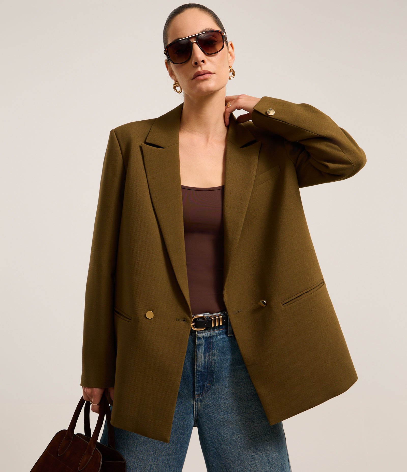 Blazer Oversized com Abotamento Duplo Marrom 7