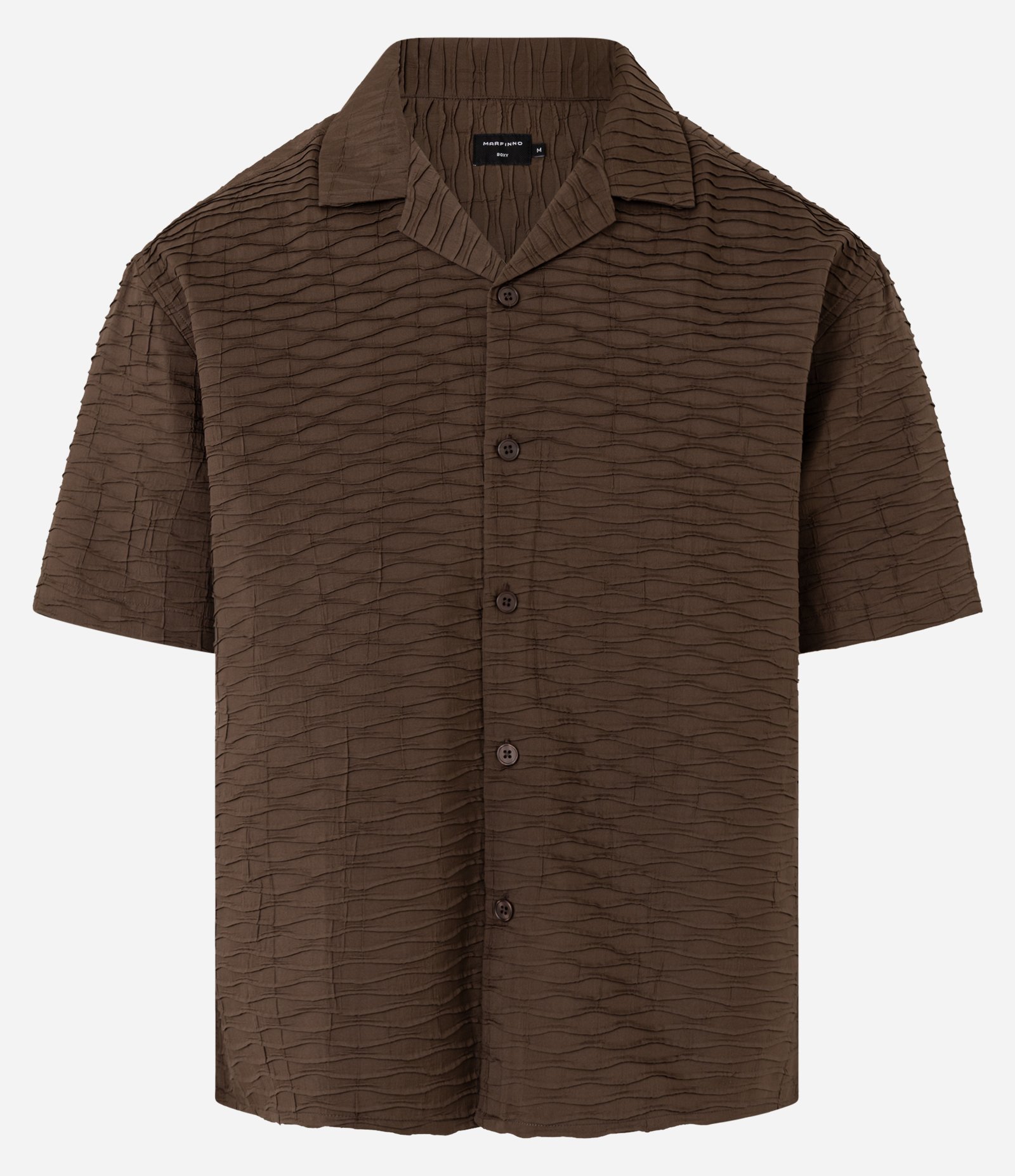 Camisa Boxy com Textura Bowling e Abotoamento Frontal Marrom 6