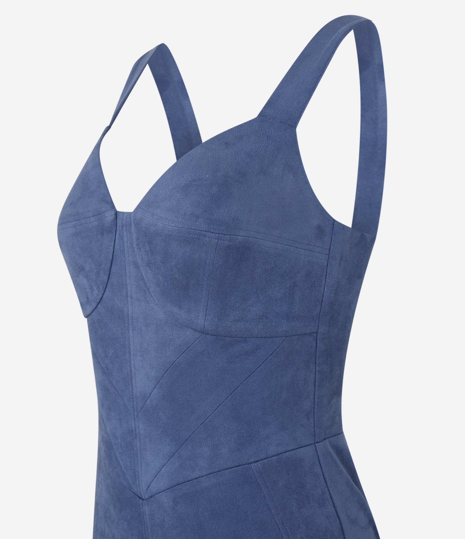 Vestido Boho New Midi em Suede com Fenda na Barra Azul 6