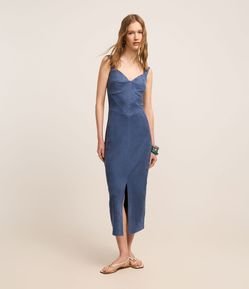 Vestido Boho New Midi em Suede com Fenda na Barra