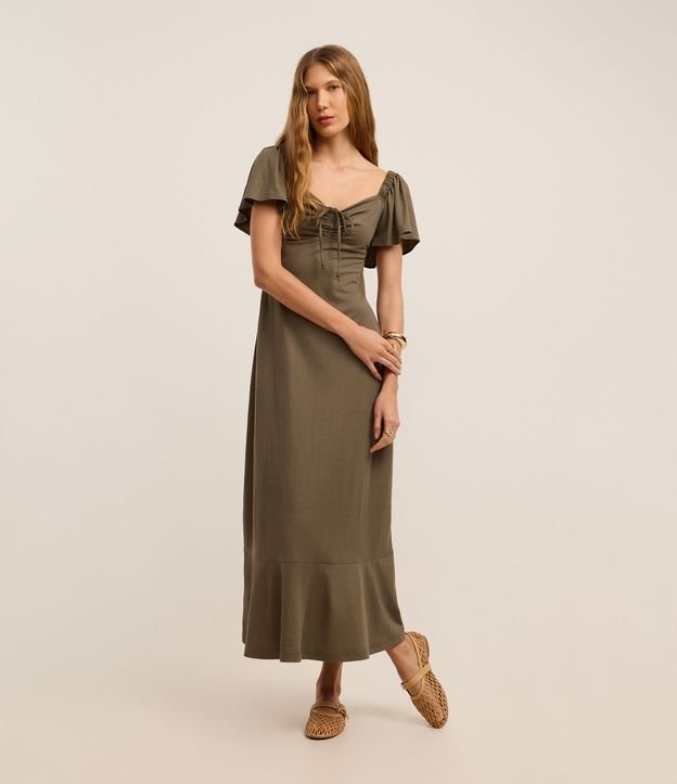 Vestido Long Mifi em Piquet com Manga Bufante
