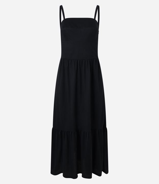 Vestido Midi de Alça em Piquet com Barra Franzida
