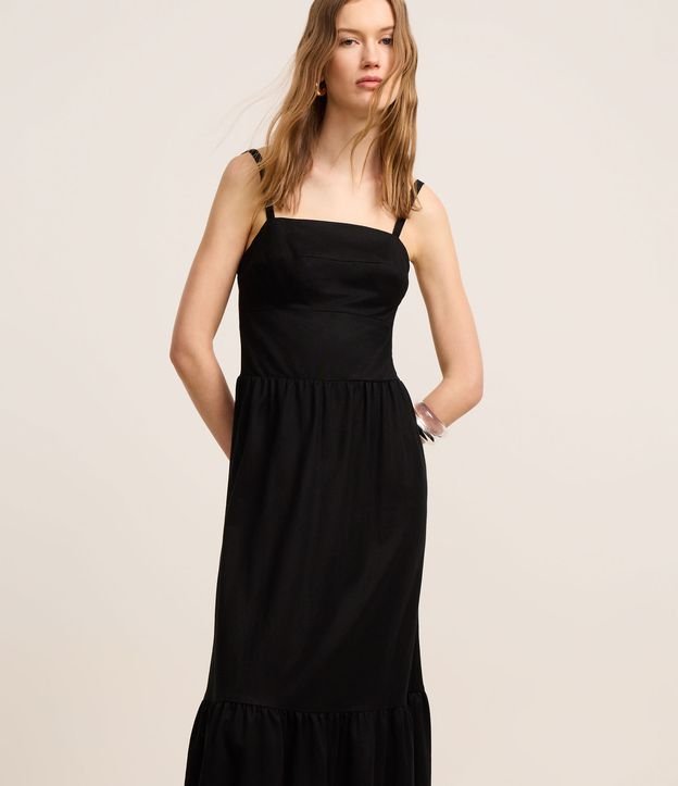 Vestido Midi de Alça em Piquet com Barra Franzida