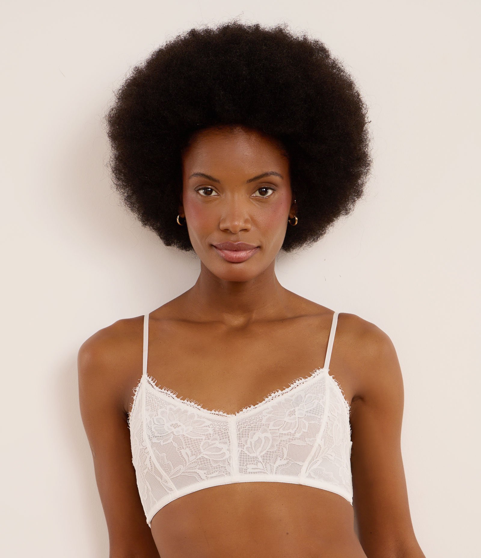 Sutiã Top Sem Bojo Sem Aro em Renda Floral Branco 2