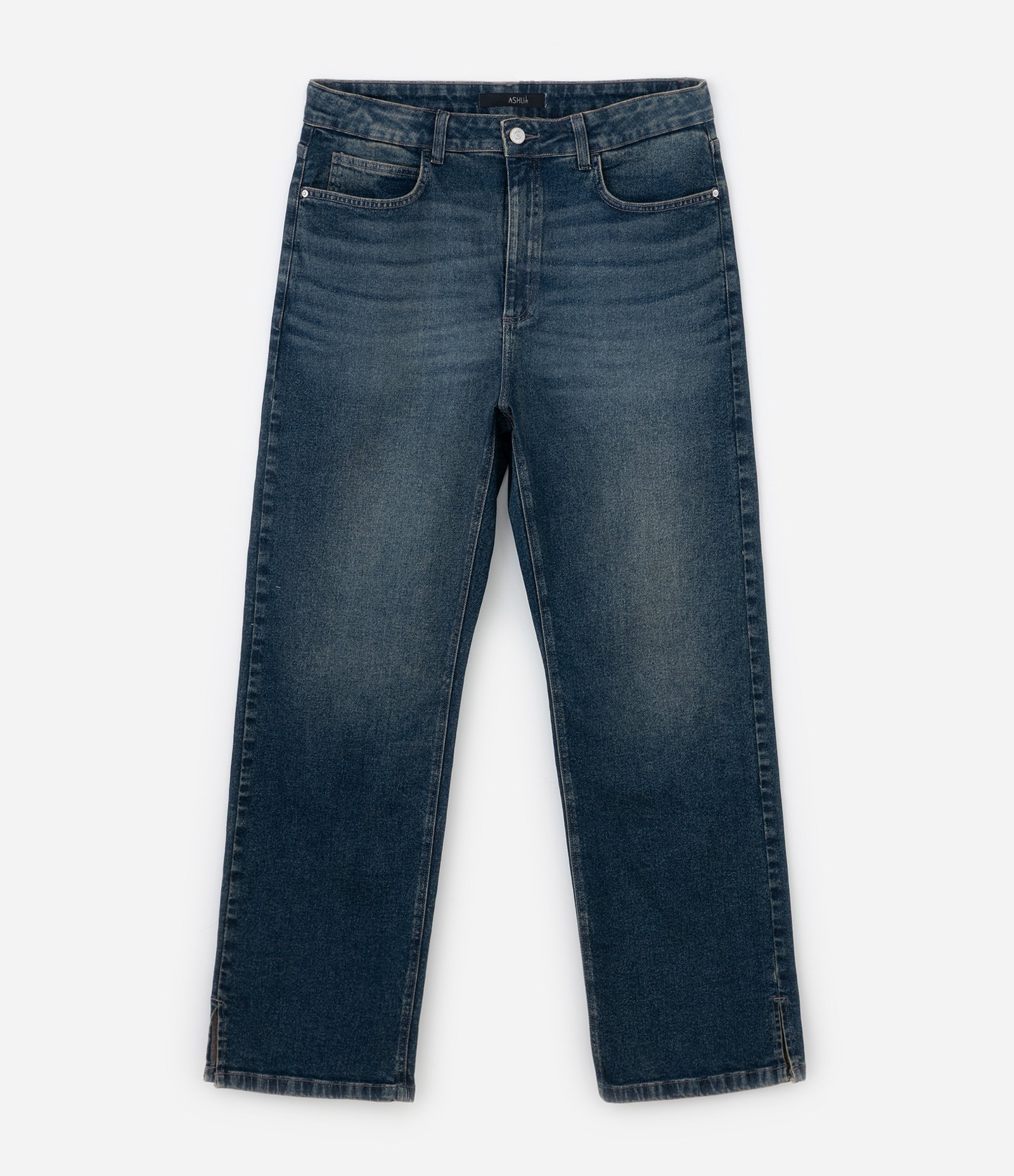 Calça Reta Jeans e Elastano Fenda Lateral Curve & Plus Size Azul 6