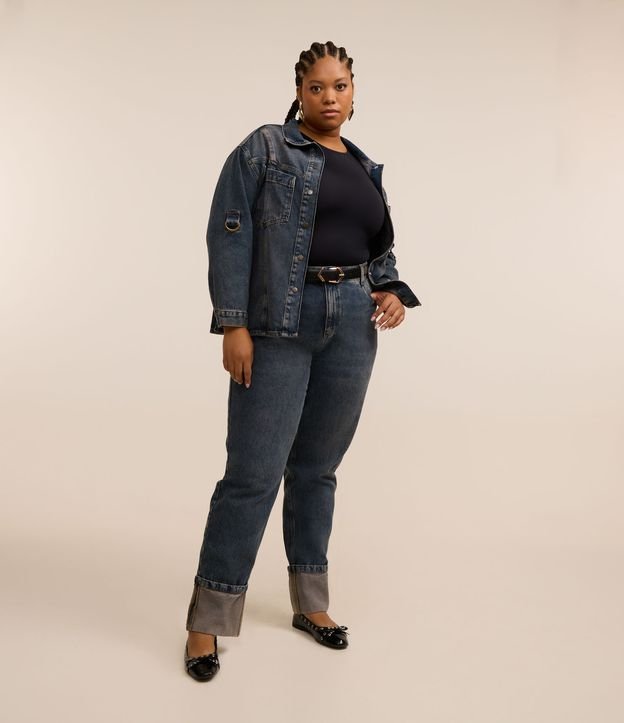 Calça Reta em Jeans Dirty Marmorizada Curve & Plus Size