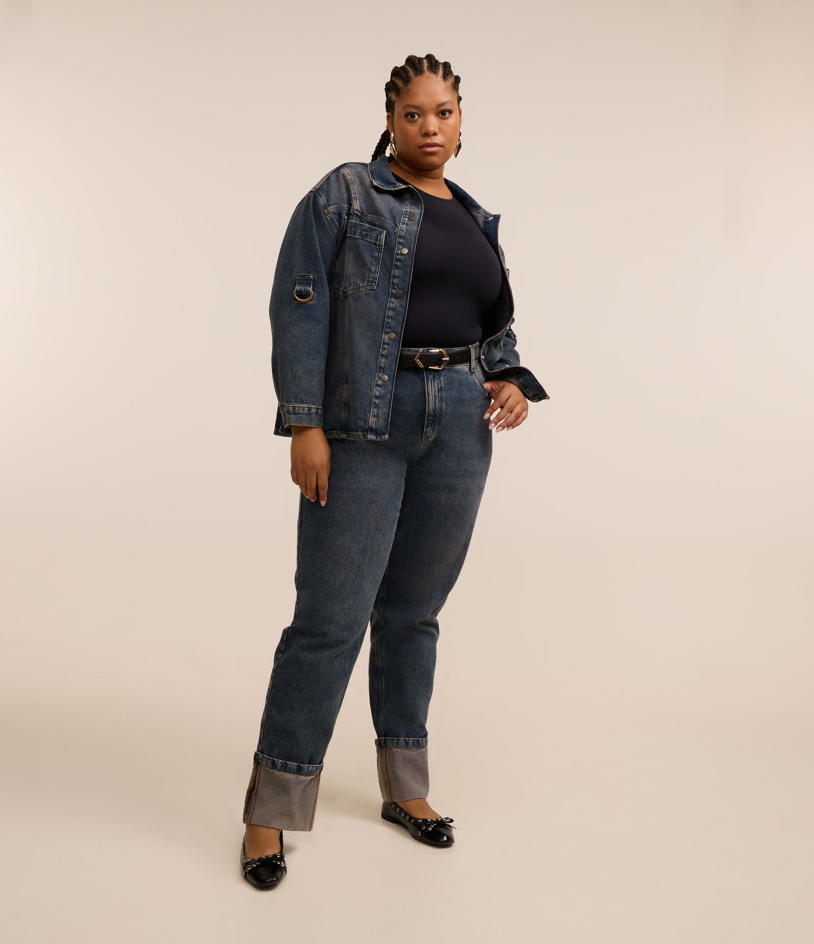 Calça Reta em Jeans Dirty Marmorizada Curve & Plus Size Azul 1