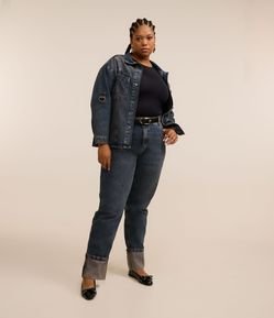 Calça Reta em Jeans Dirty Marmorizada Curve & Plus Size