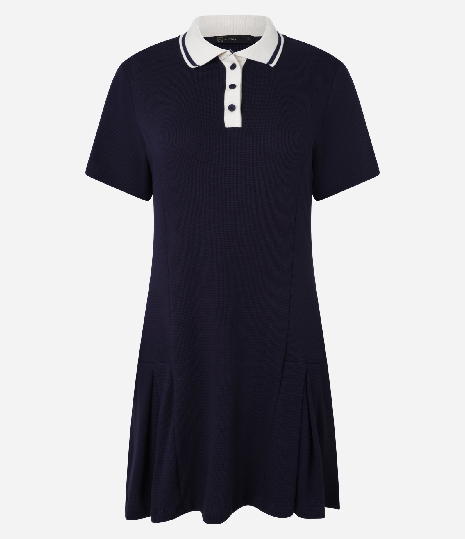 Vestido Curto em Ribana com Gola Polo Contrastante Azul Marinho 1