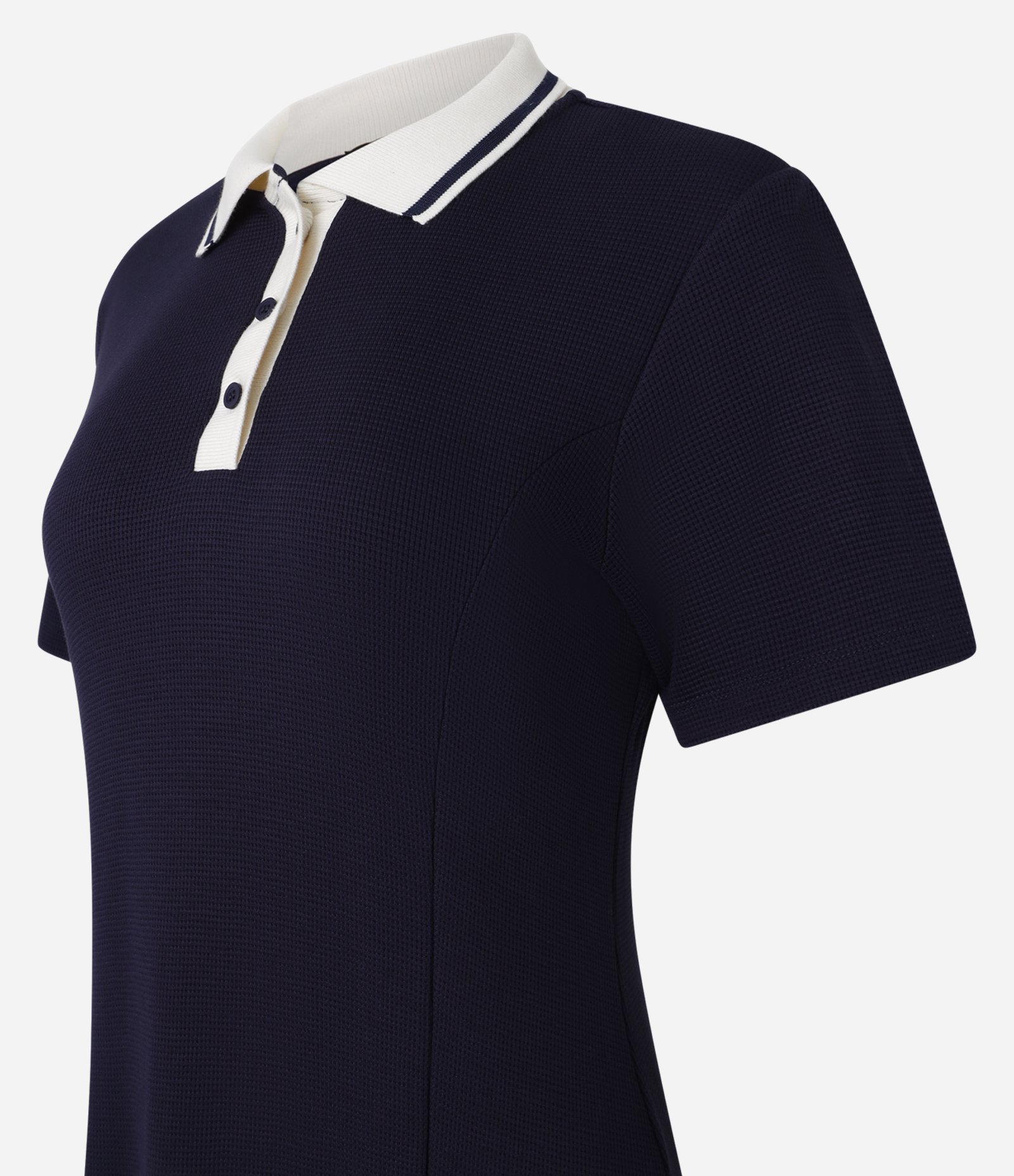 Vestido Curto em Ribana com Gola Polo Contrastante Azul Marinho 2