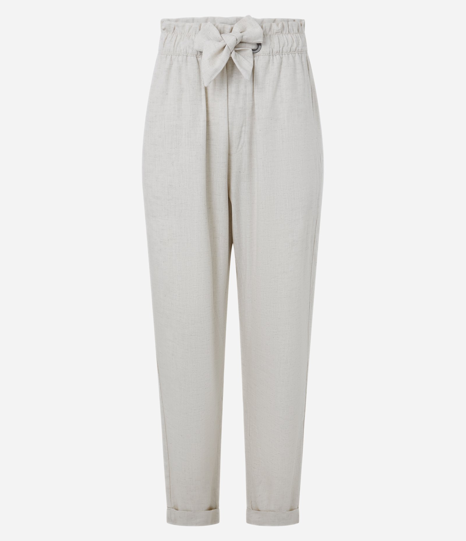 Calça Carrot em Sarja com Cós Elástico e Amarração na Cintura Off White 5