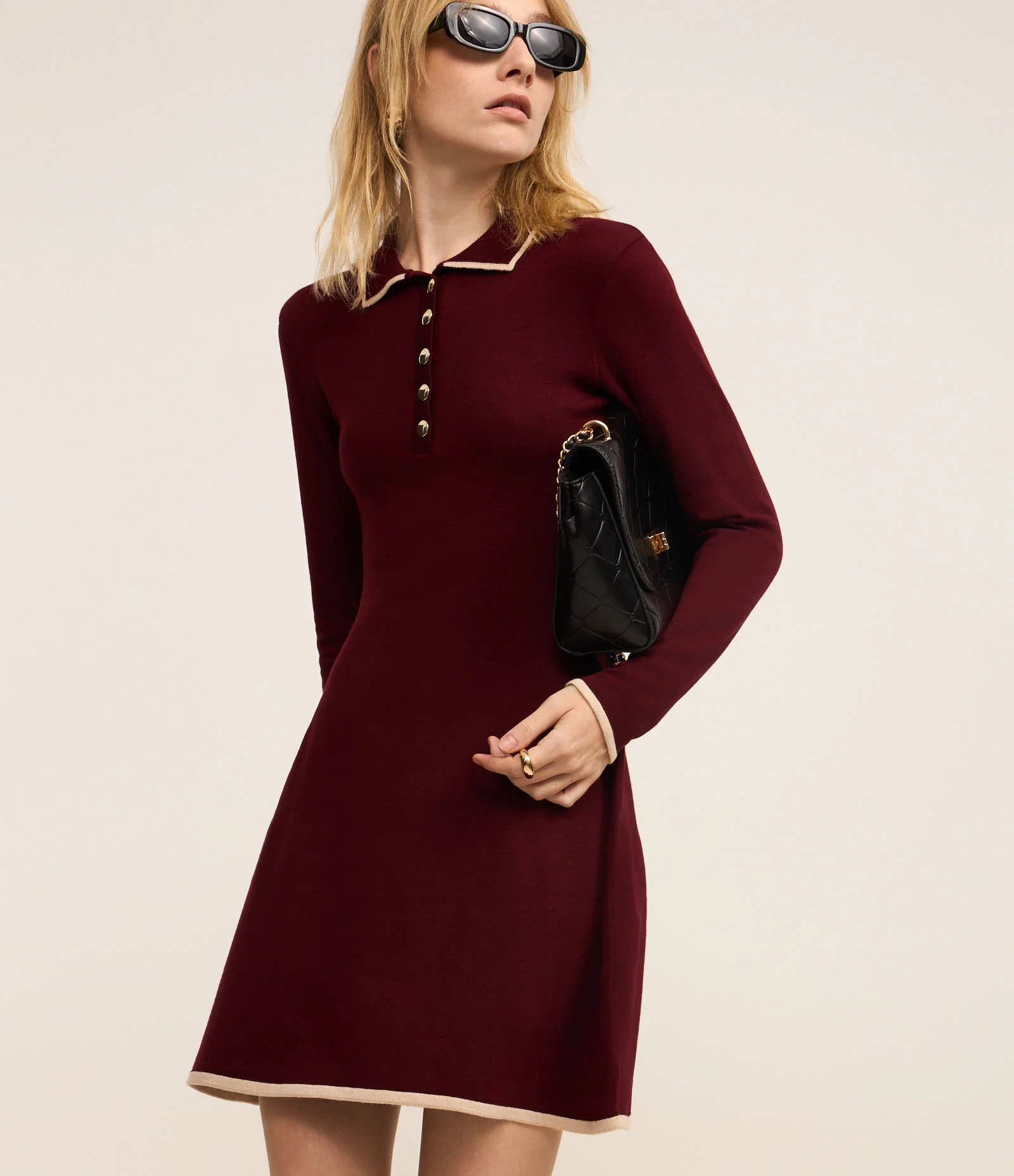 Vestido Curto em Tricô com Gola Polo Vermelho 2