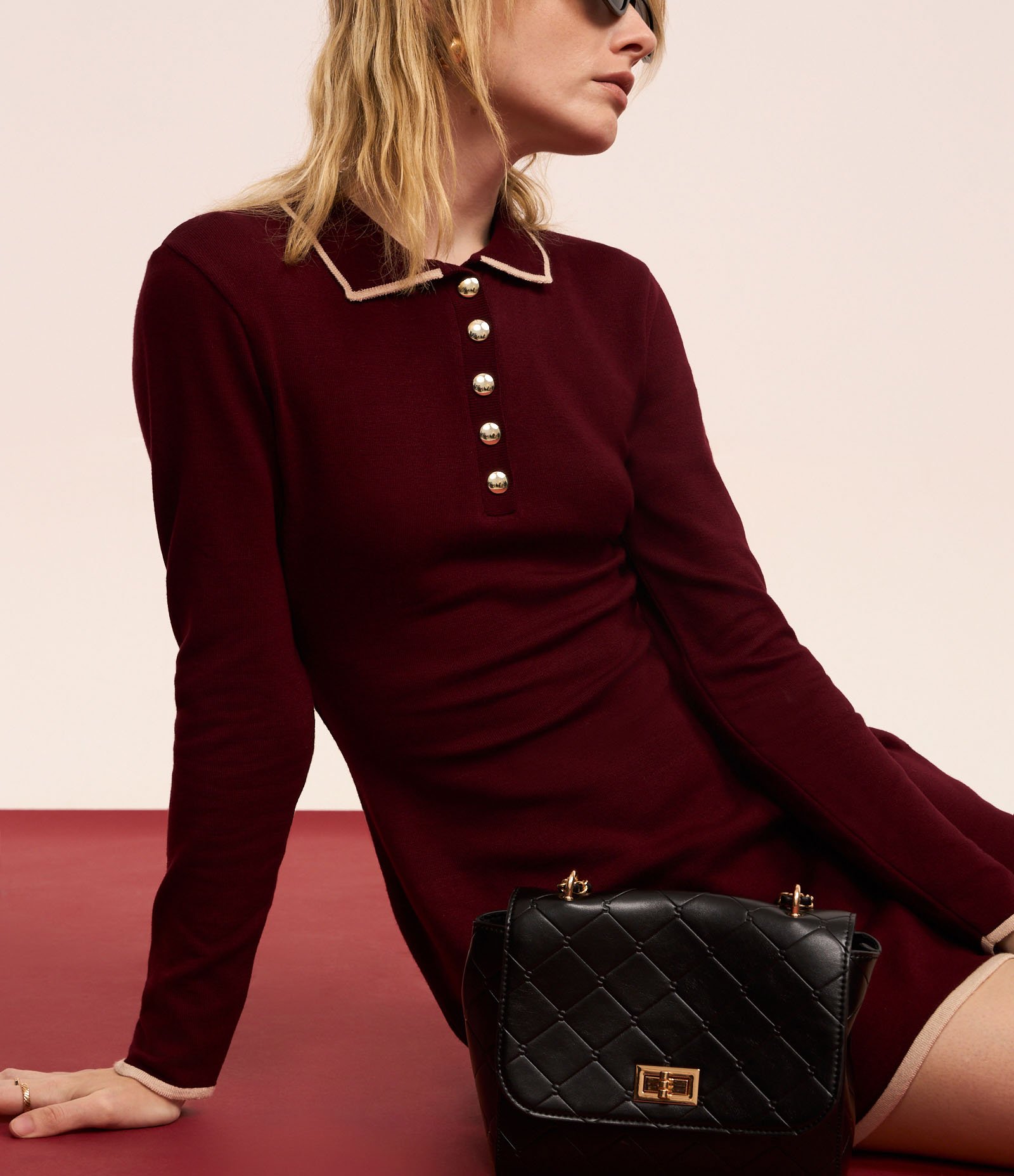 Vestido Curto em Tricô com Gola Polo Vermelho 5