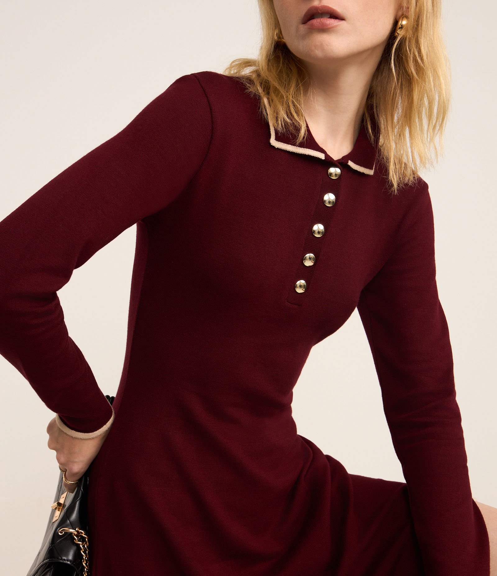 Vestido Curto em Tricô com Gola Polo Vermelho 7