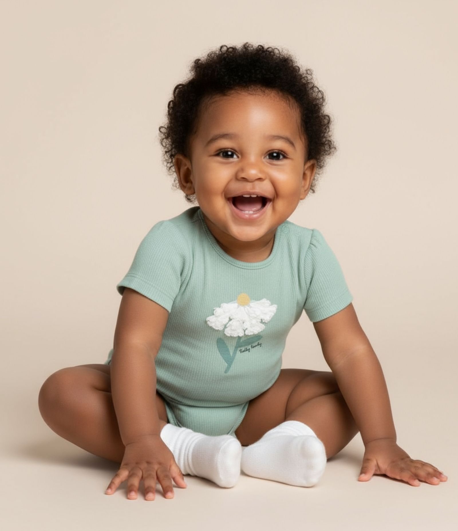 Body Infantil Texturizado com Bordado de Flor - Tam 0 a 18 meses Verde 1