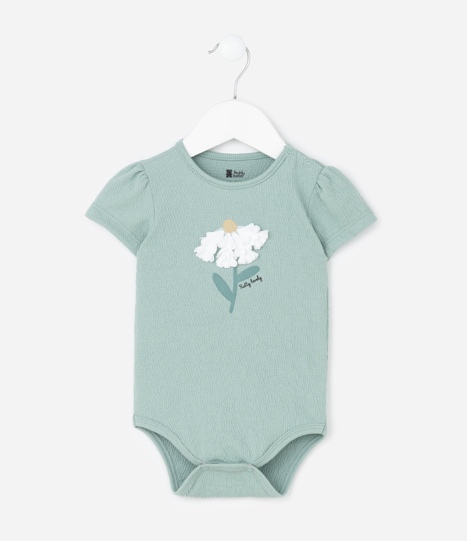 Body Infantil Texturizado com Bordado de Flor - Tam 0 a 18 meses Verde 2