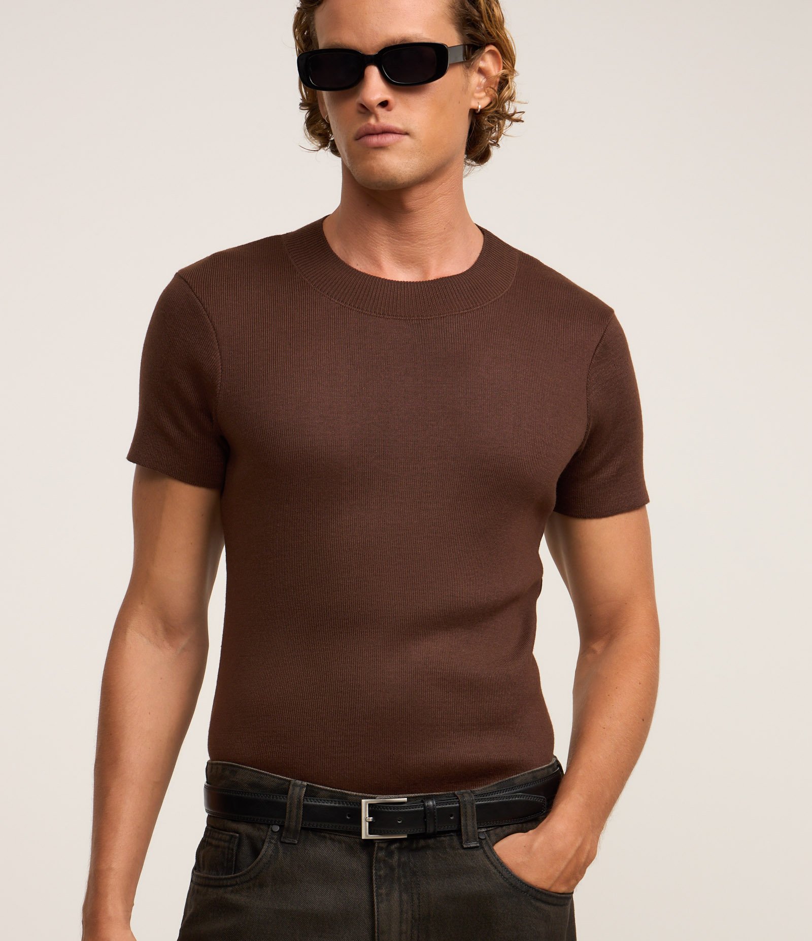 Camiseta em Tricô com Textura Marrom 3