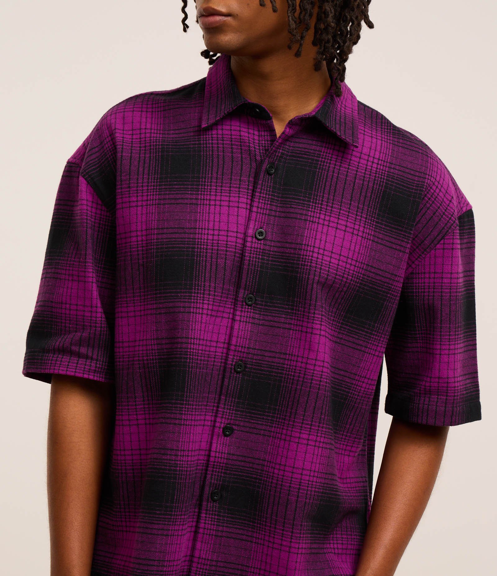Camisa Oversized em Flanela com Estampa Xadrez Roxo 3