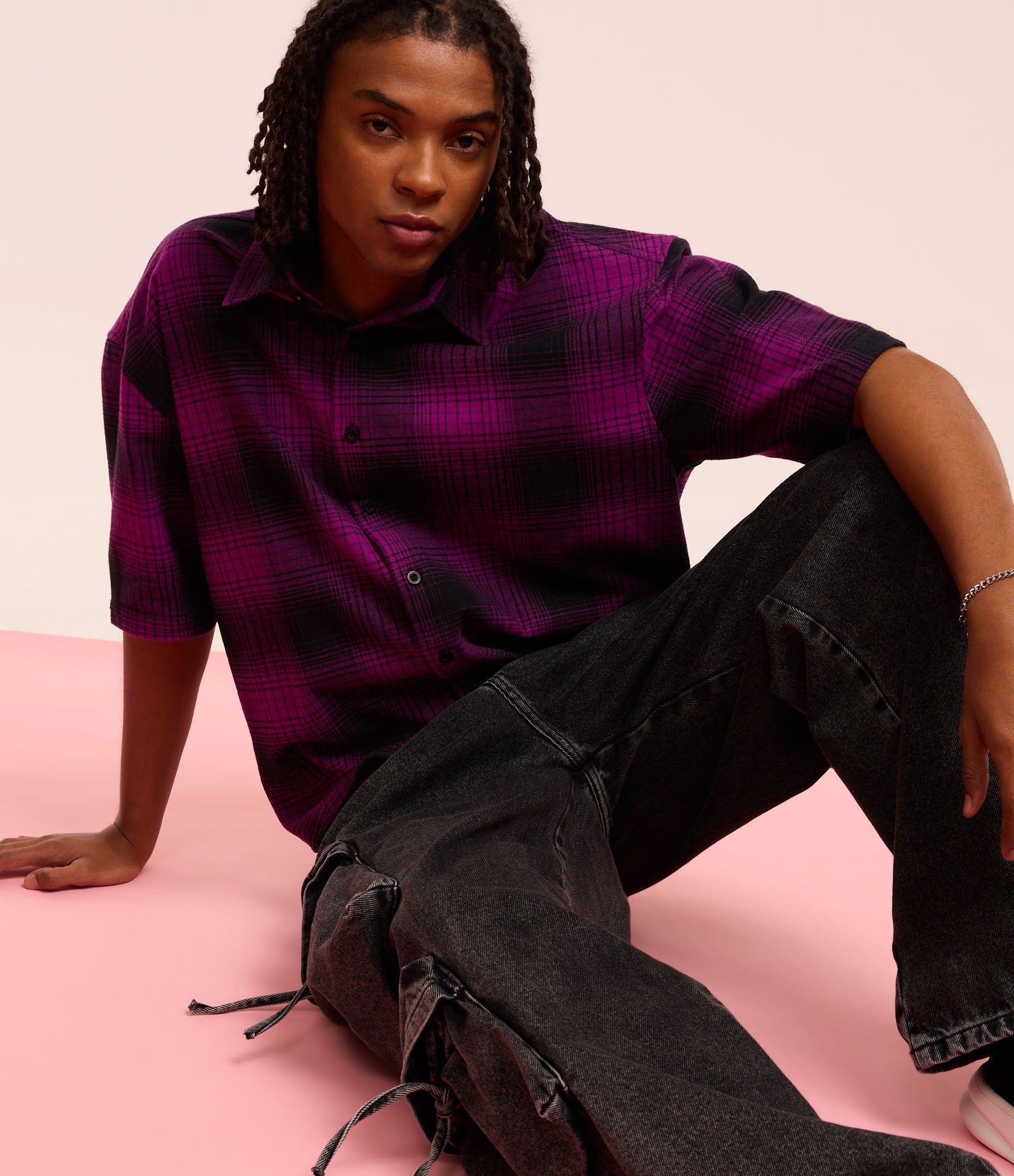 Camisa Oversized em Flanela com Estampa Xadrez Roxo 4