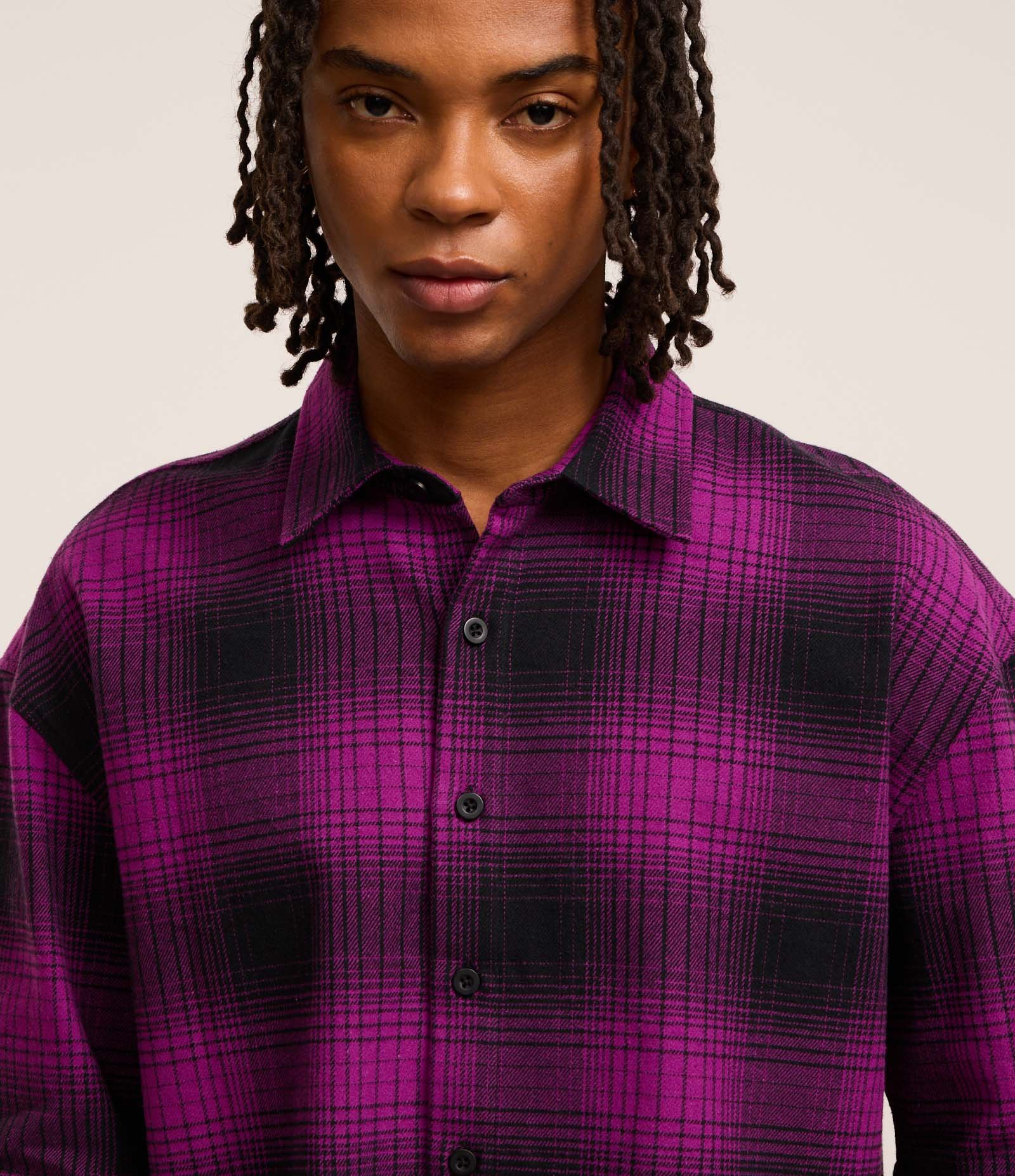 Camisa Oversized em Flanela com Estampa Xadrez Roxo 5