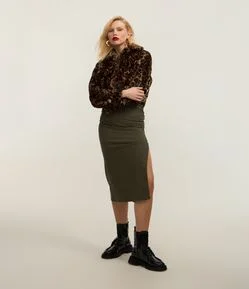 Saia New Midi em Bengaline com Franzido Lateral