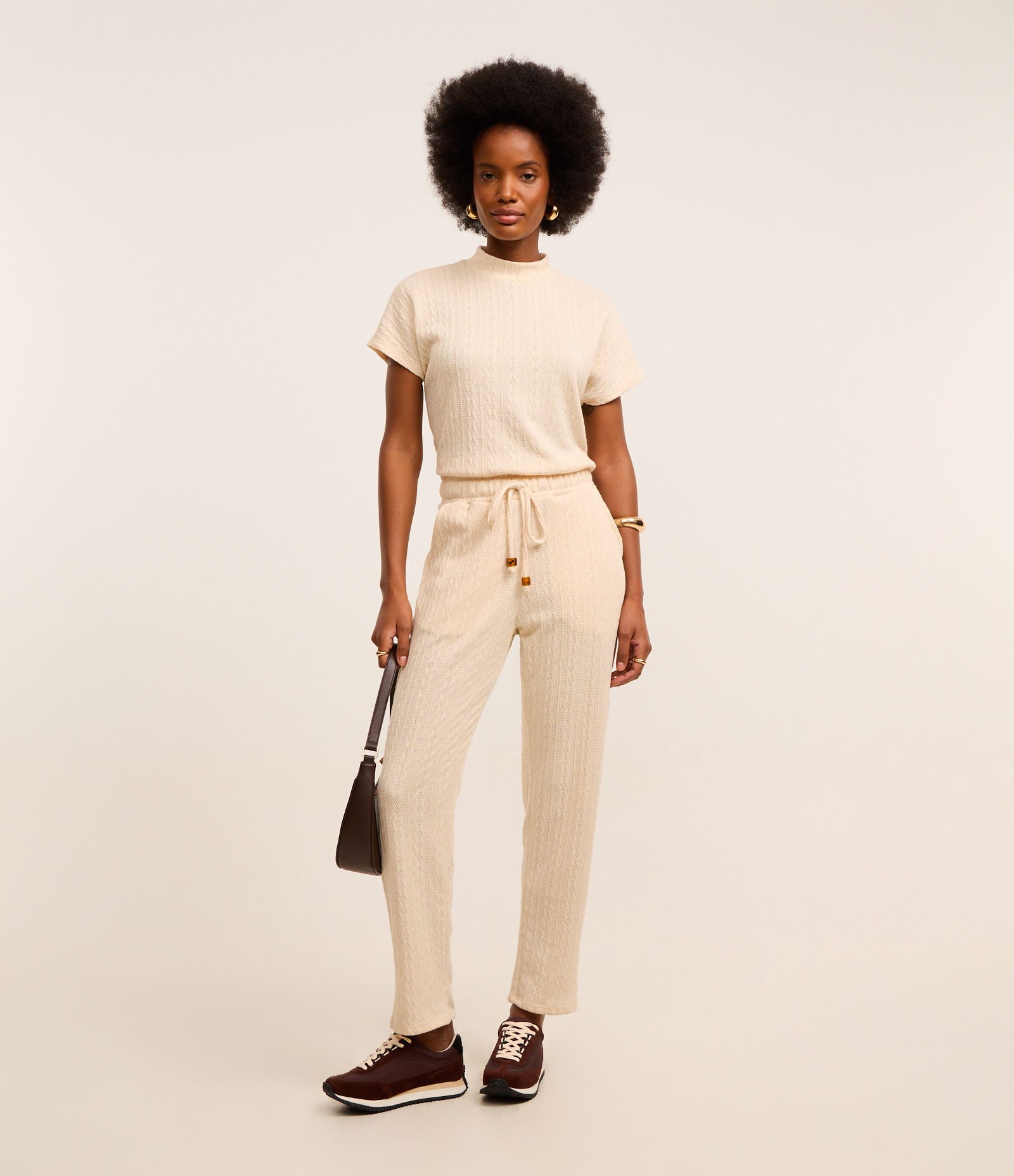 Calça Cenoura com Amarração no Cós e Bolsos Laterais Branco Neve 1