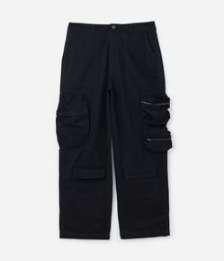 Calça Super Baggy em Sarja com Bolso Cargo