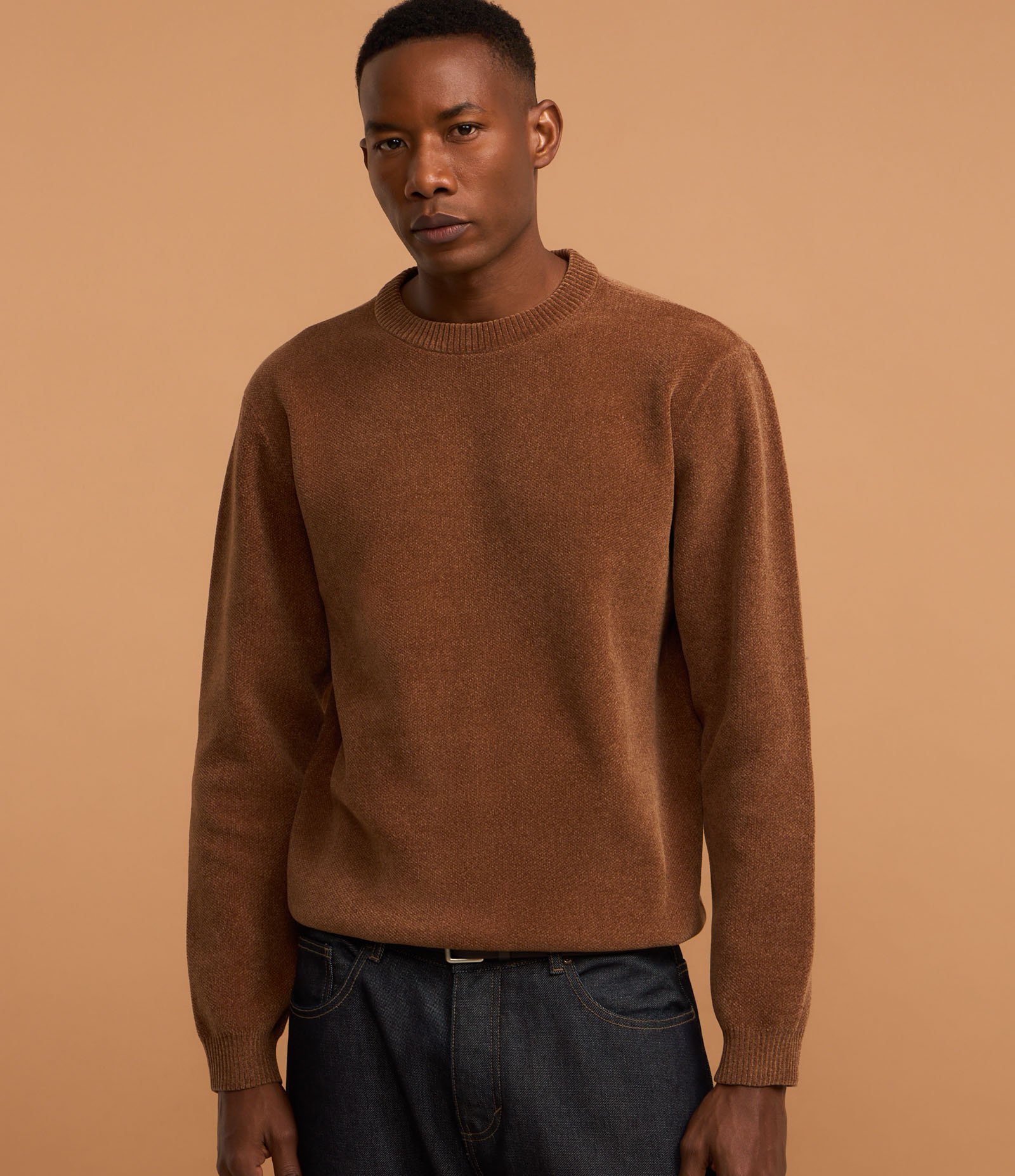 Suéter Básico em Fleece com Felpa Texturizado Marrom 9