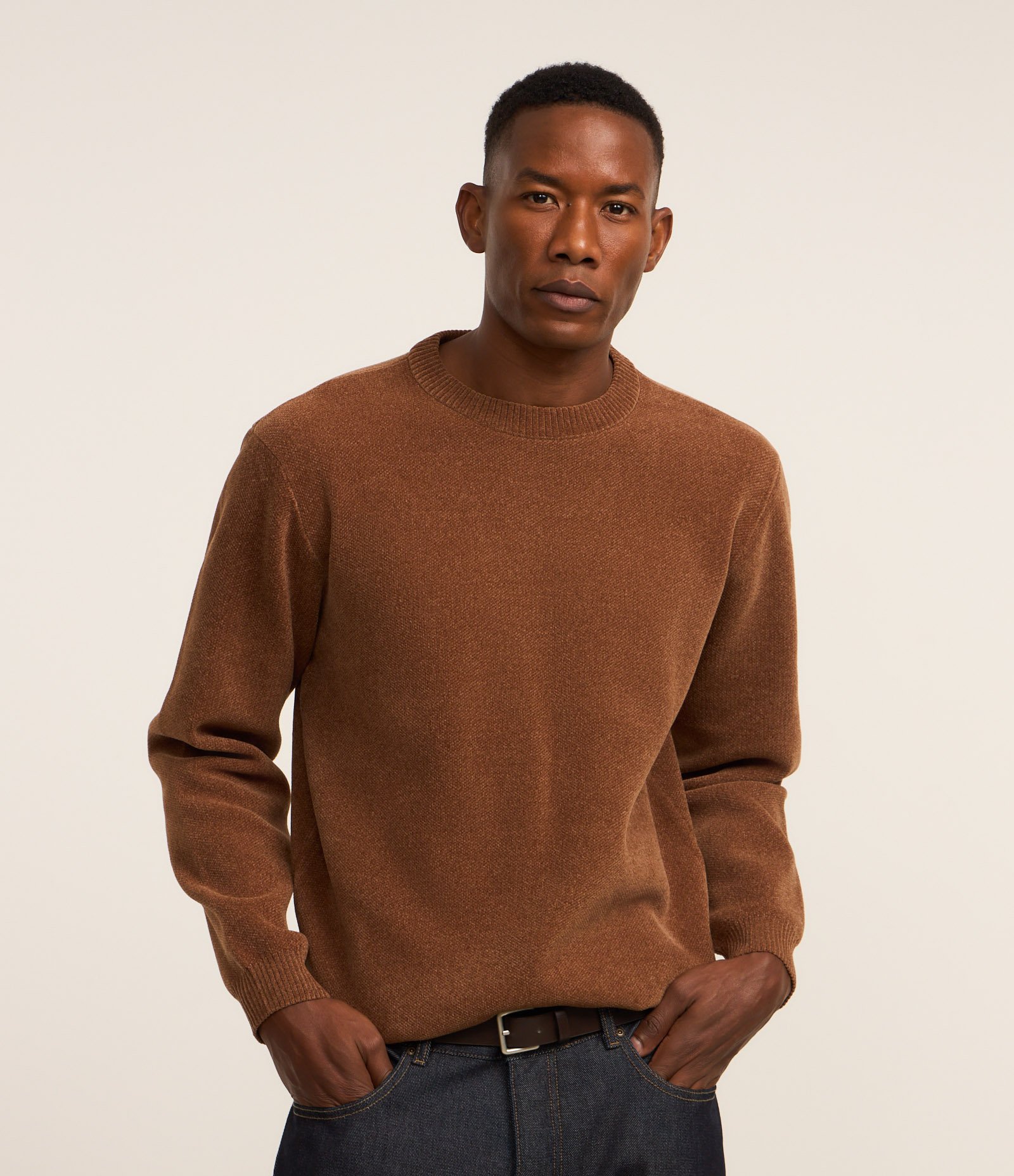 Suéter Básico em Fleece com Felpa Texturizado Marrom 1