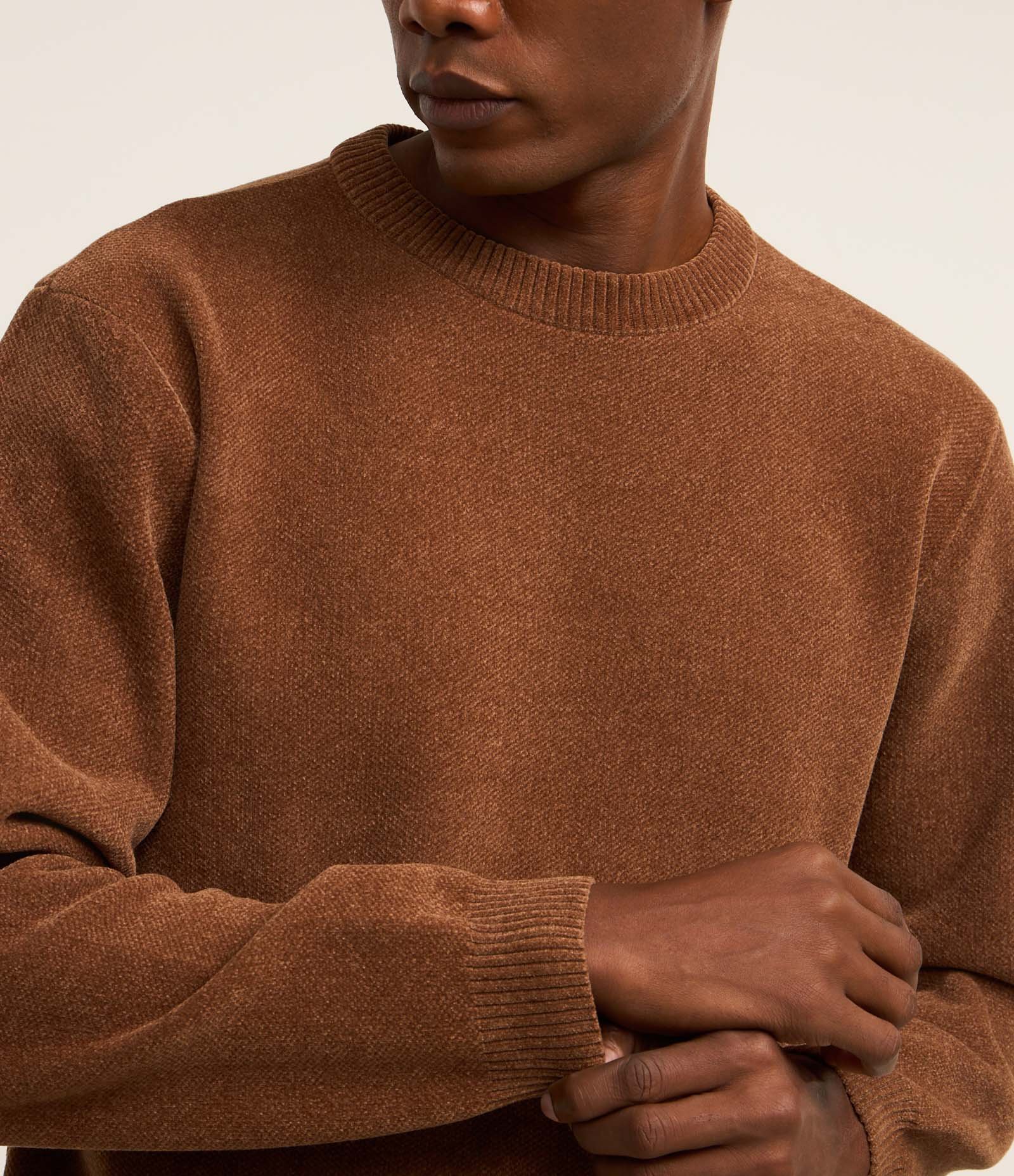 Suéter Básico em Fleece com Felpa Texturizado Marrom 5