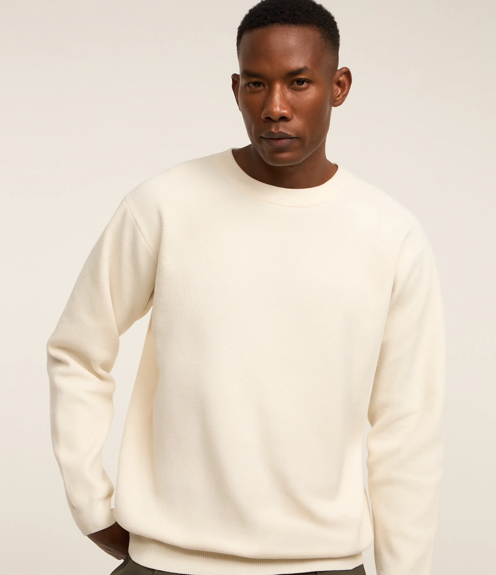 Suéter Básico em Fleece com Felpa Texturizado Off White 1