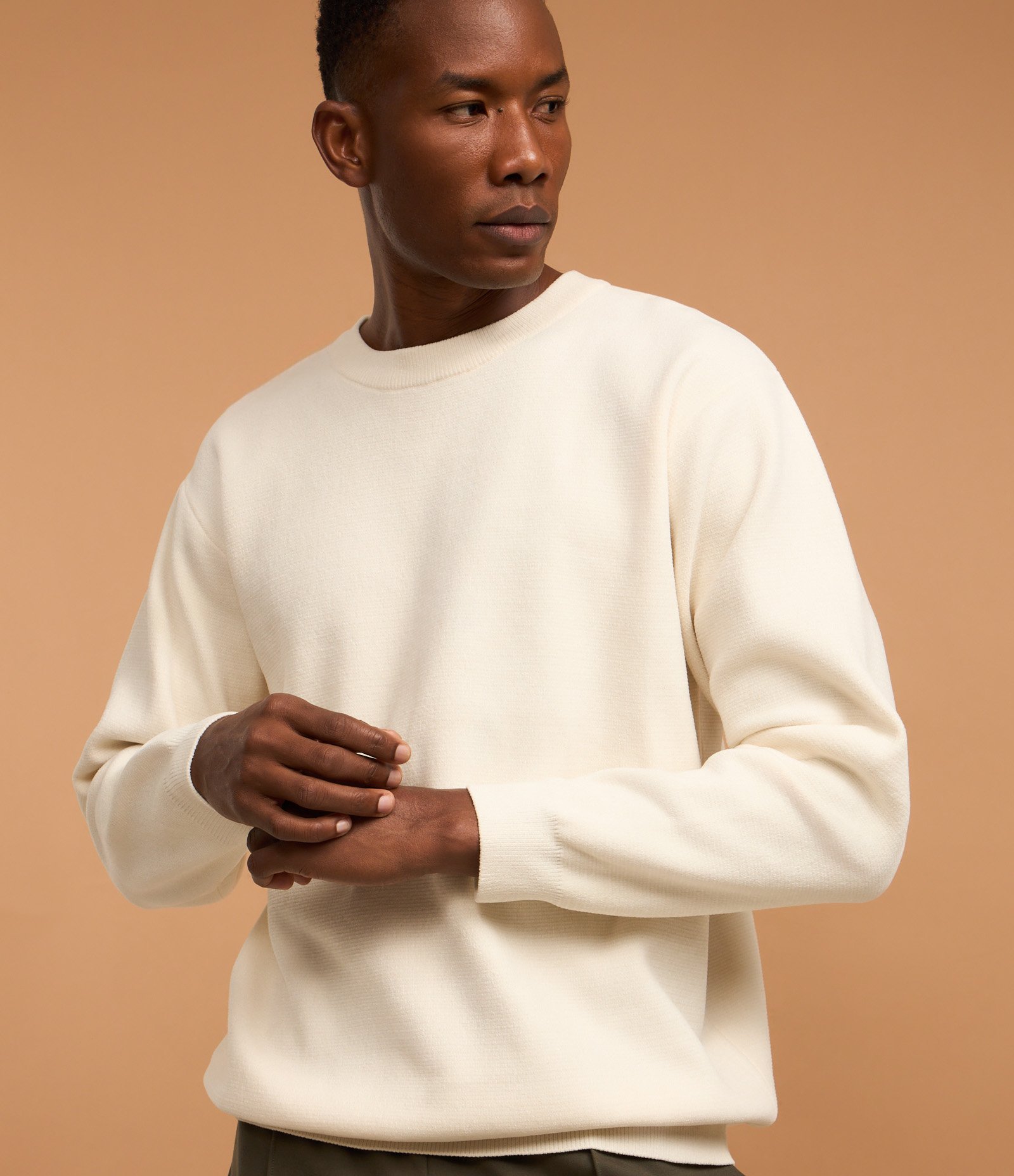 Suéter Básico em Fleece com Felpa Texturizado Off White 6