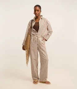 Calça Fluída Anarruga Listrada com Cós Elástico