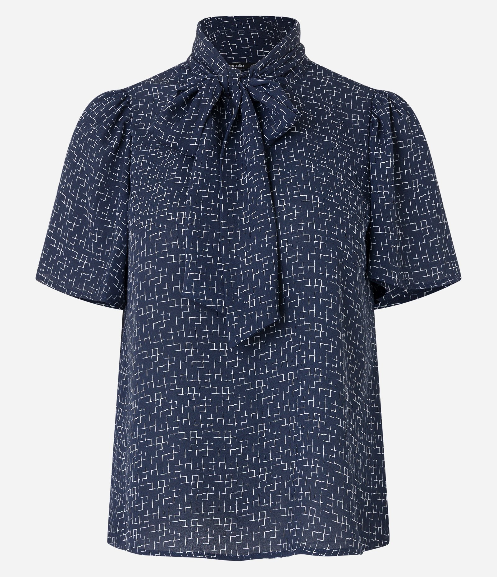 Blusa em Chiffon com Gola Laço e Estampa Geométrica Azul 5