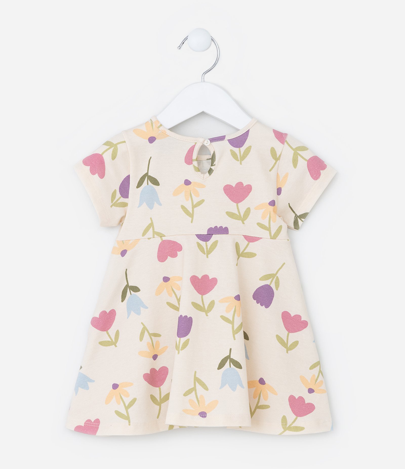 Vestido Infantil com Lacinho e Estampa Tulipas - Tam 0 a 18 meses Bege 3