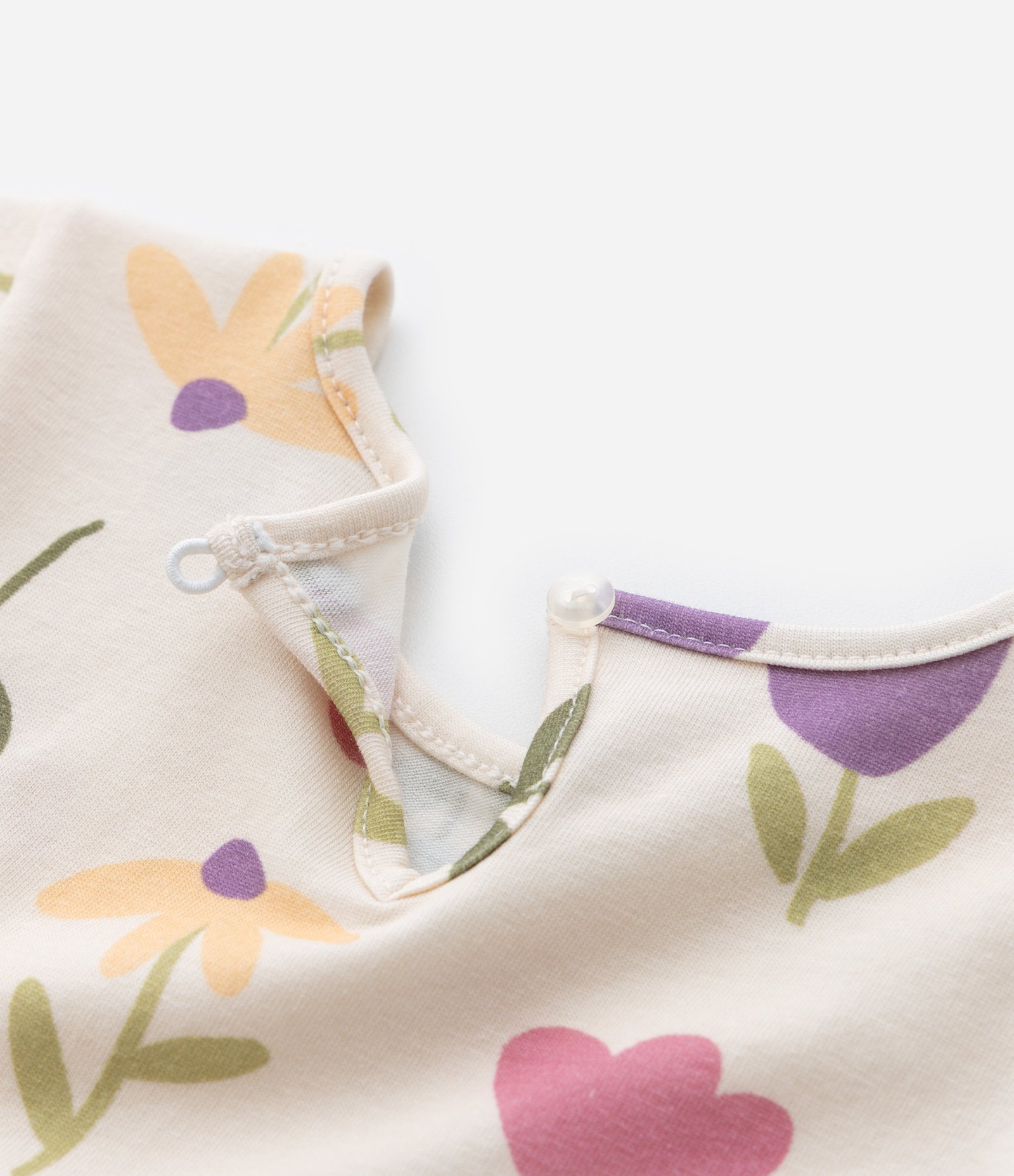 Vestido Infantil com Lacinho e Estampa Tulipas - Tam 0 a 18 meses Bege 5