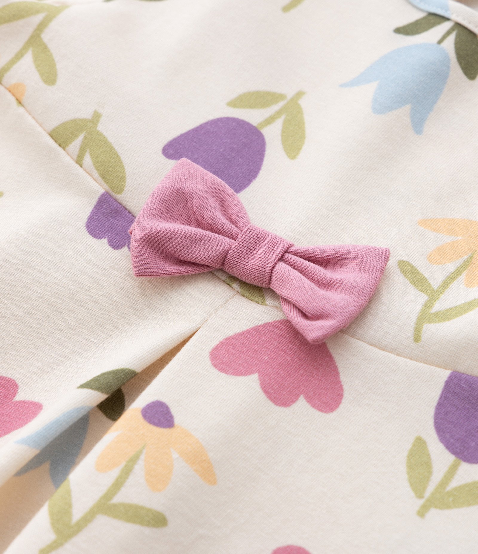 Vestido Infantil com Lacinho e Estampa Tulipas - Tam 0 a 18 meses Bege 6