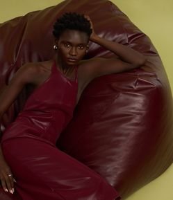 Vestido New Midi em Pu Frente única com Fenda