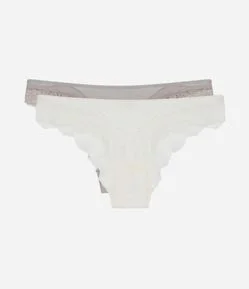 Kit 02 Calcinhas Biquíni em Microfibra com Renda