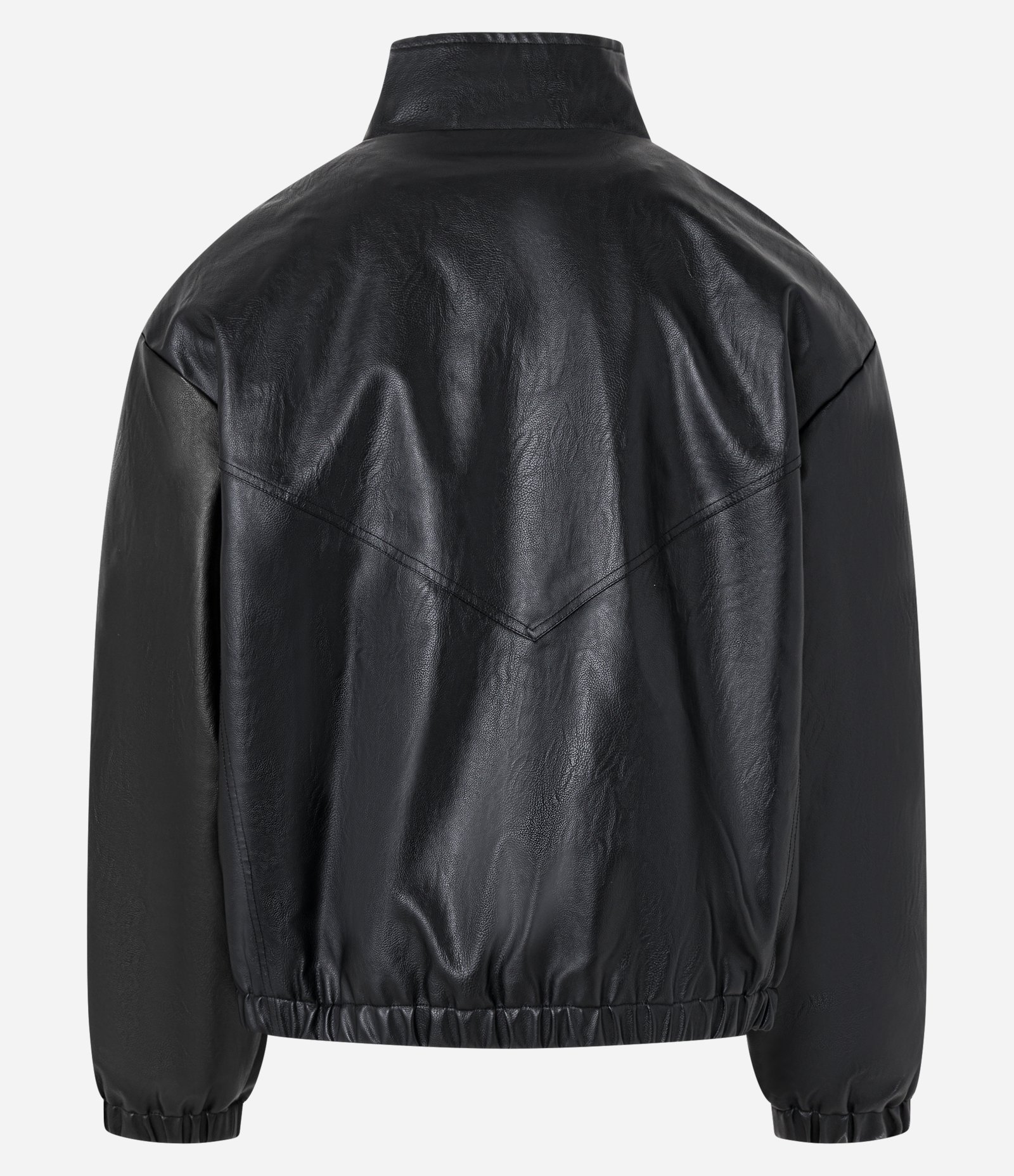 Jaqueta Boxy em Material Sintético com Gola Alta e Recortes Preto 11