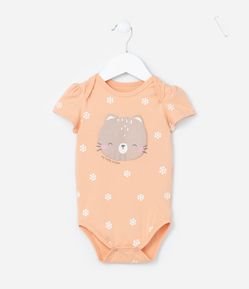 Body Infantil com Estampa Gatinha e Florzinhas - Tam 0 a 24 meses