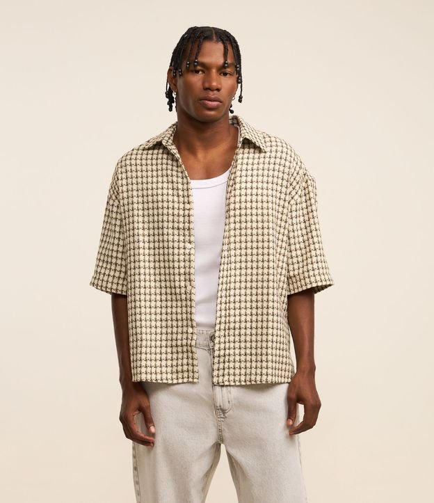 Camisa Oversized em Tweed com Estampa Xadrez