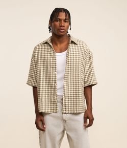 Camisa Oversized em Tweed com Estampa Xadrez