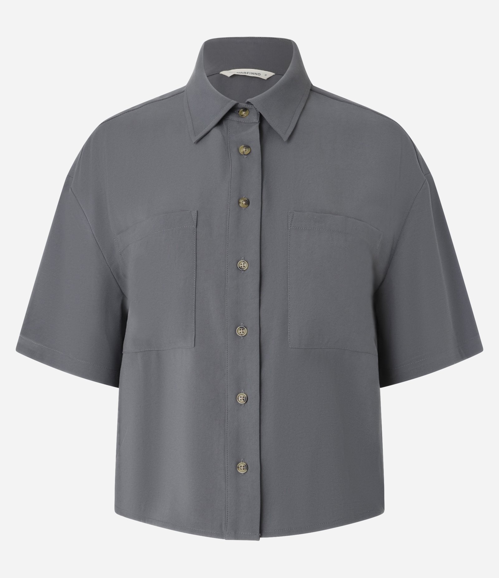 Camisa em Viscose com Abotoamento e Bolsos Cinza 5