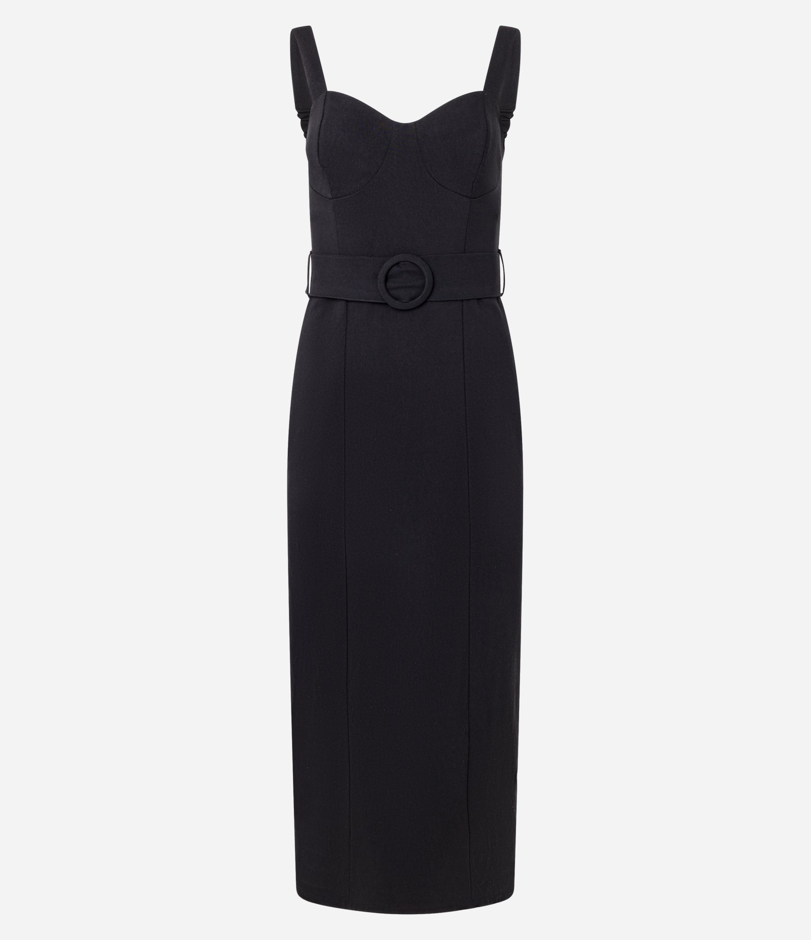 Vestido Long Midi em Bengaline com Cinto de Fivela Forrada Preto 5