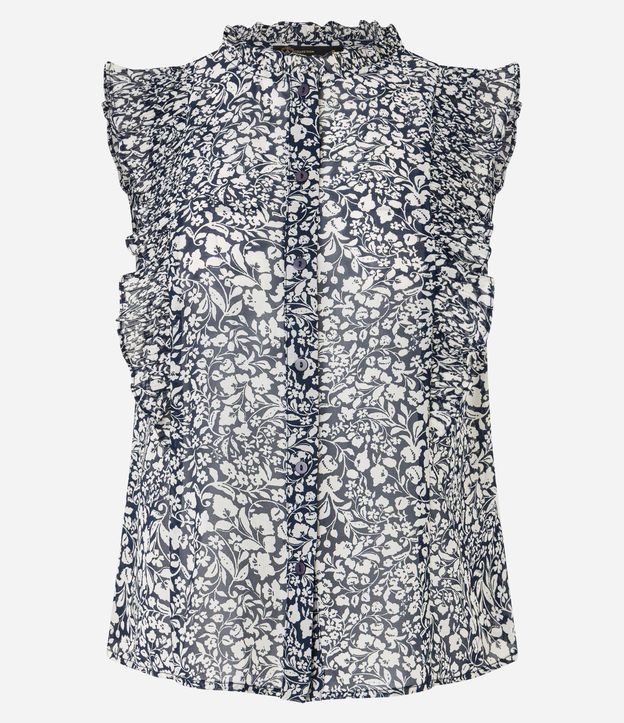 Camisa em Chiffon com Babados e Estampa Floral Arabesco