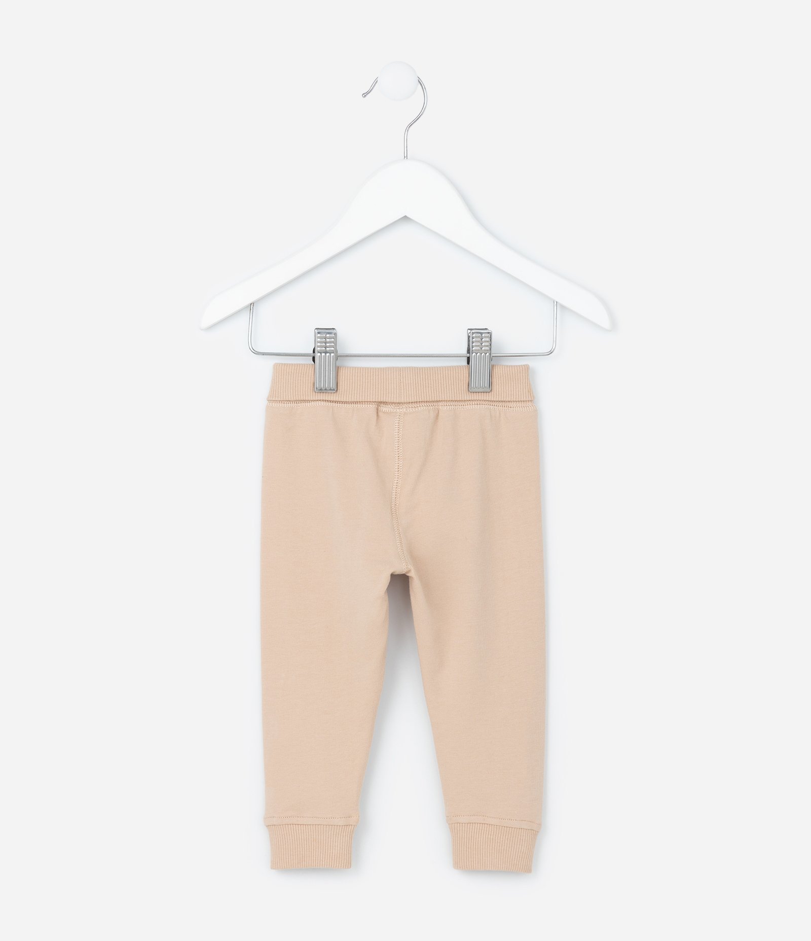 Calça Infantil com Cós Virado e Punhos Canelados - Tam RN a 18 Meses Bege 2